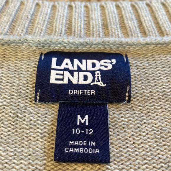 Lands End Drifter Crew Fisherman Cotton L/S Sweater Gray Size Medium 8-10 - Picture 2 of 9